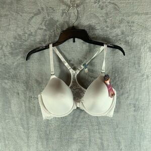 Maidenform Women's Bra 36C Racerback White Lace Smartzone Cups Front Closure NWT